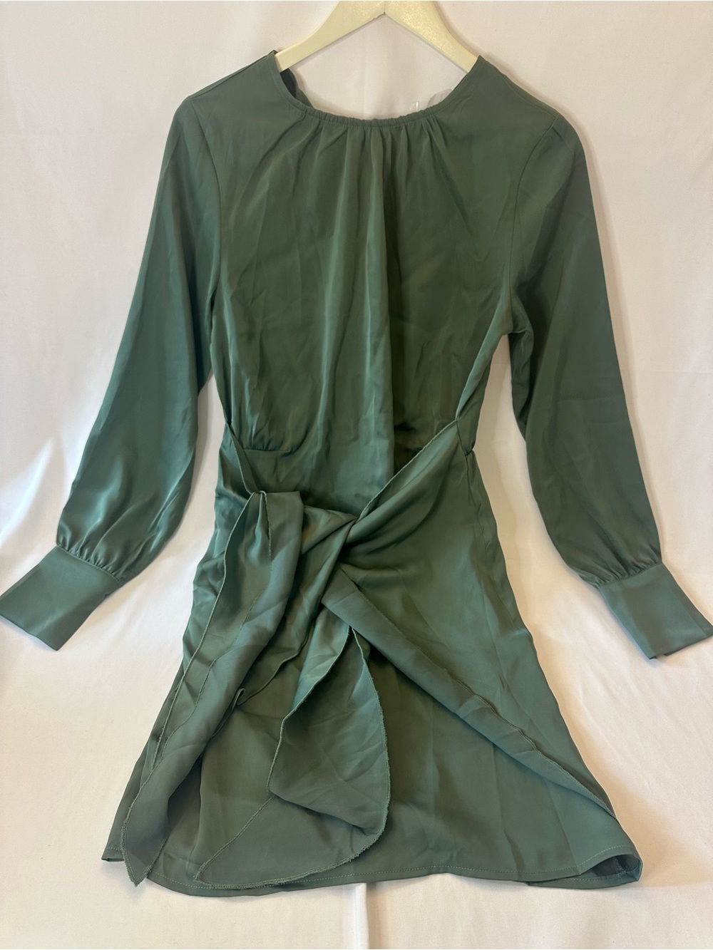 Dress Pretty Garden Womens Wrap Front Dress Green Jewel Neck Long Sleeve M New